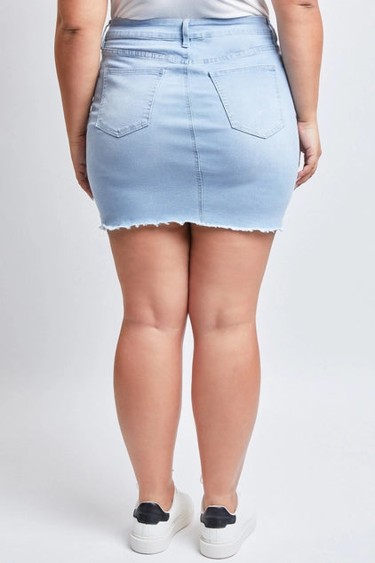YMI Plus Exposed Button Fray Hem Skirt - Light Blue