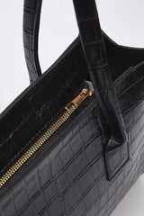 WOJCOR Textured Midi Tote Shoulder Bag - Black