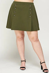 Haute Fox Plus Size Skirt Double Breasted Box Pleated - Olive