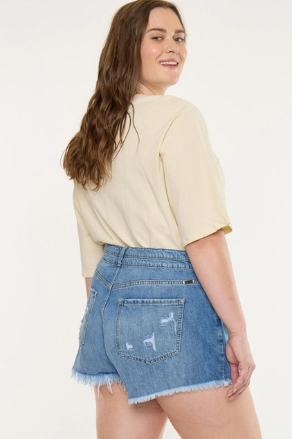 Kan Can USA Plus High Rise Double Band Mom SHORTS - Medium Wash