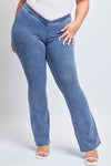 YMI Plus Low-Rise V-Front Pull On Flare Jeans - Denim