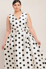 Flying Tomato Plus Size Side Tie Printed Woven Midi Dress - Ivory