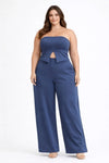 D.ROCK Plus Size Set Tops And Wide Legs Pants - Slate Blue