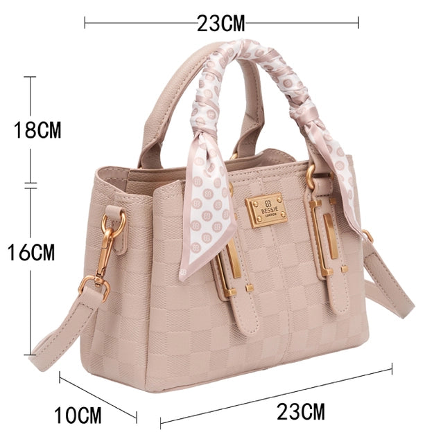 Bessie London Checkerboard Buckle Tote with Scarf