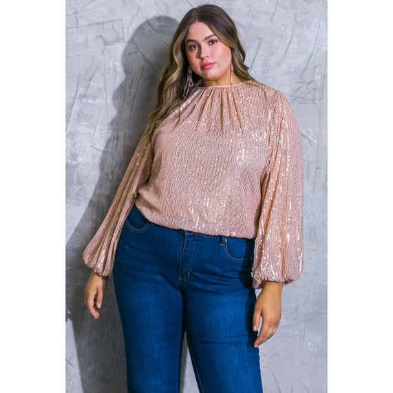 DORCAS Plus Size Sequin Top - Rose Gold