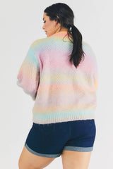Davi & Dani Plus - Stripe Balloon Sleeve Sweater - Pastel Ombre