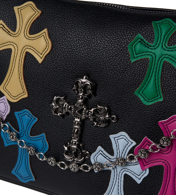 Bessie London Cross Appliqué Shoulder Bag - Black