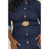 Plus Elastic Belt Midi Stretch Denim Dress