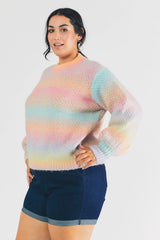 Davi & Dani Plus - Stripe Balloon Sleeve Sweater - Pastel Ombre