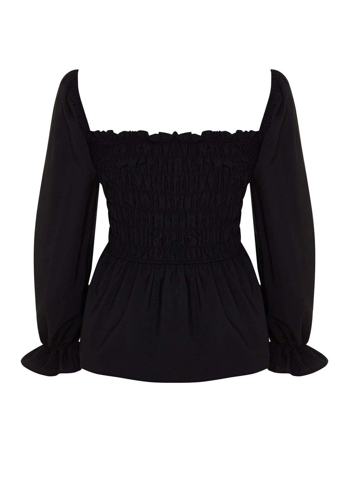 Plus Size Puffed/ruffle Sleeve Fitted  Blouse - Black