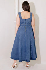 Flying Tomato Plus Size Washed Sweetheart Denim Midi Dress - Denim Blue