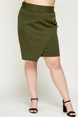 Haute Fox Plus Size Asymmetrical Pencil Skirt with Buttons - Olive