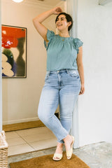 Lovervet by VERVET Plus Size Mid Rise Crop Slim Straight Jeans - Light Blue