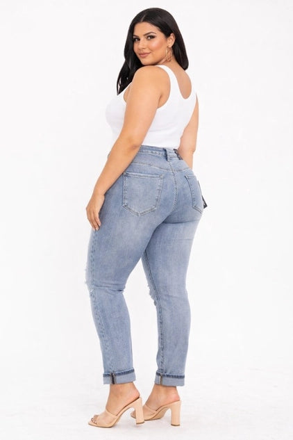 D.ROCK Plus Size Boyfriend Denim Jeans - Light Wash