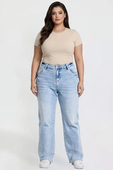 YMI Junior Plus Bella High Rise Wide Leg Jeans - Light Wash