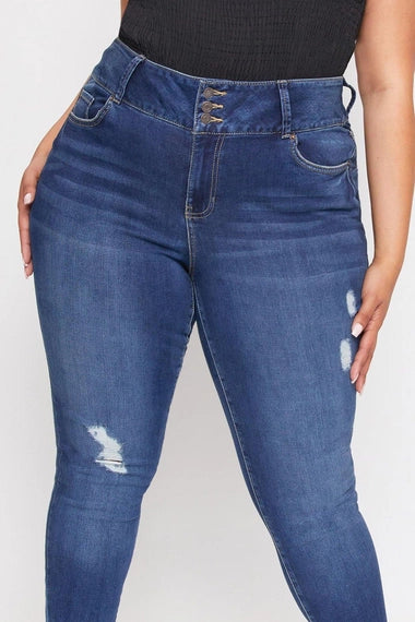 YMI Plus 3 Button High-Rise Skinny Jeans