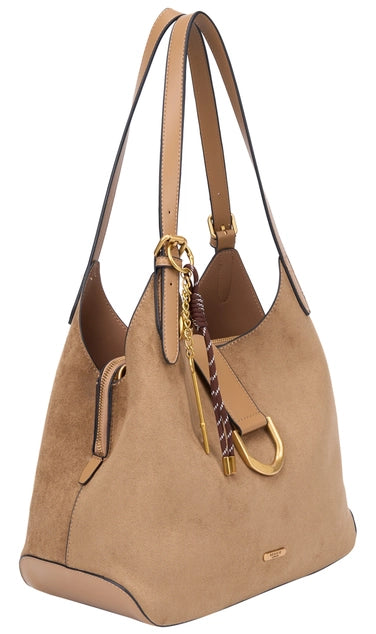 Bessie London Suede Shoulder Bag with Charm