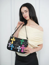 Bessie London Cross Appliqué Shoulder Bag - Black
