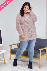 Davi & Dani Plus - Confetti Speckled Knit Tunic Sweater - Mauve Multi