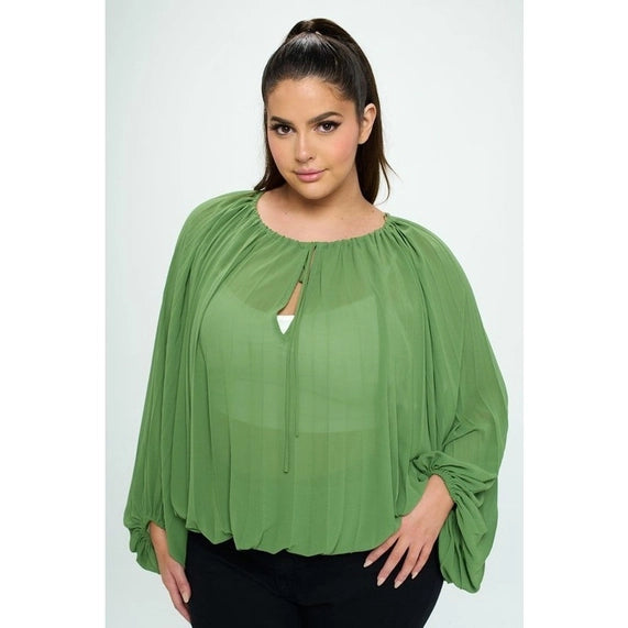 DORCAS Plus Sunburst Pleated Blouse - Green