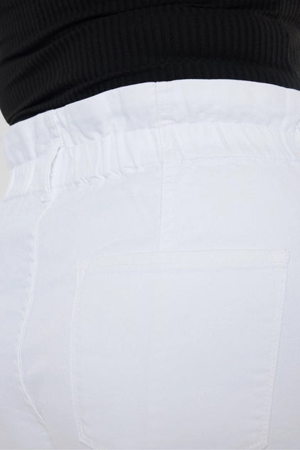 Kan Can USA Plus High Rise Zip Fly Paperbag SHORTS - White