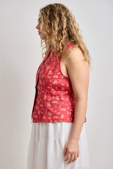 Baevely Plus Size Western Print Button-Front Vest Top - Red