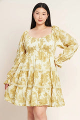 Flying Tomato Plus Size Printed Woven Mini Dress - OFF WHITE YELLOW