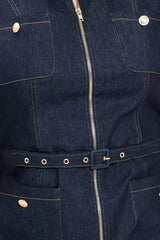 Flying Tomato Plus Size Front Zipper Denim Jumpsuit - Dark Denim