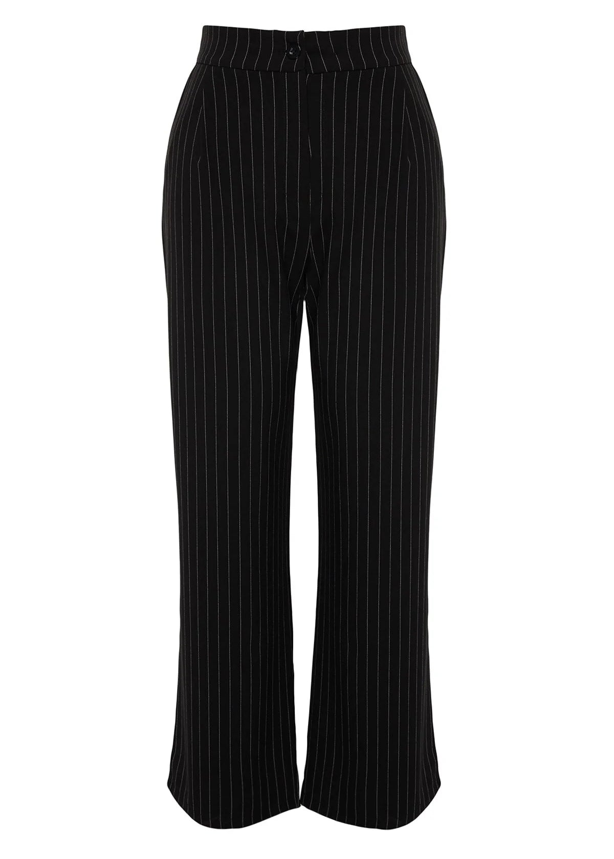 Plus Size Striped Normal Waist Wide Cut Trousers - Black