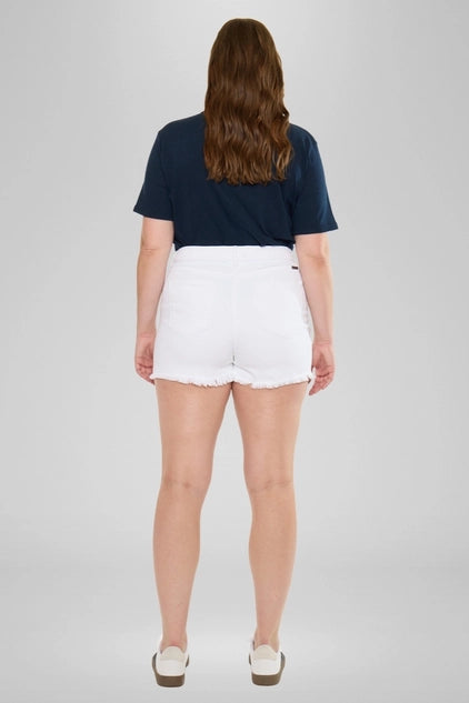 Kan Can USA Plus High Rise Distressed SHORTS - White