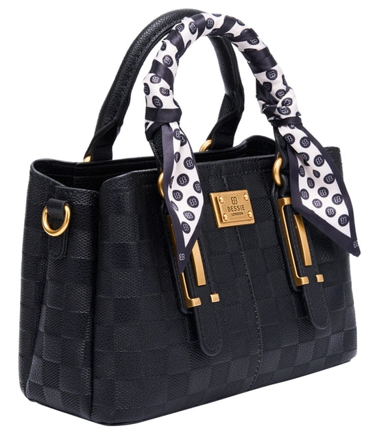 Bessie London Checkerboard Buckle Tote with Scarf
