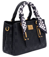 Bessie London Checkerboard Buckle Tote with Scarf