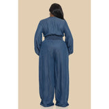 DORCAS Plus Lsv Washed Dark Denim Jumpsuit
