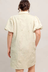 Flying Tomato Plus Size Button Down Textured Woven Mini Dress - Cream