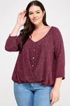 Haute Fox Plus Size Hacci Sweater Knit Button Down Drape Top