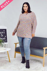 Davi & Dani Plus - Confetti Speckled Knit Tunic Sweater - Mauve Multi