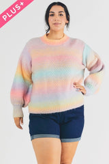 Davi & Dani Plus - Stripe Balloon Sleeve Sweater - Pastel Ombre