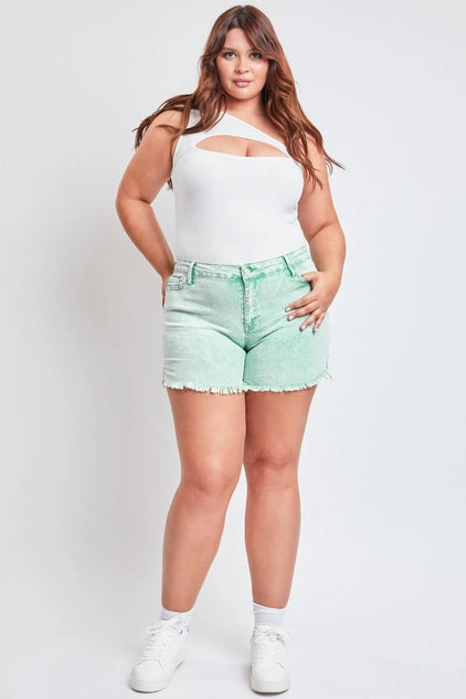 YMI Plus High Rise 80's Acid Wash Mom Short