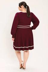 Flying Tomato Plus Size Circle Skirt Sweater Knit Mini Dress - Wine