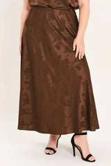 Flying Tomato Plus Size Jacquard Midi Skirt - Brown