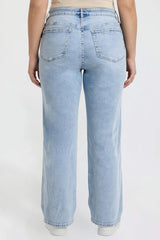 YMI Junior Plus Bella High Rise Wide Leg Jeans - Light Wash
