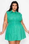 Haute Fox Plus Size Sleeveless Smocked Waist Shirt Dress