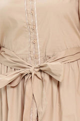 Flying Tomato Plus Size Self Sash Tie Contrasting Woven Midi Dress - Taupe