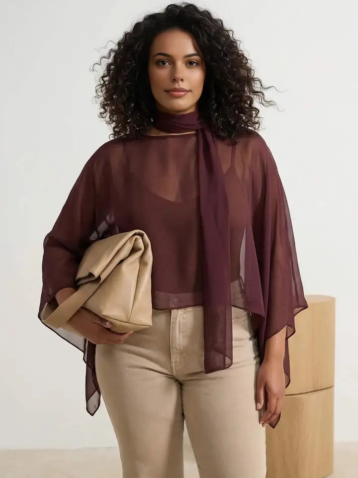 WOJCOR Plus Size Chiffon Woven  Blouse - Brown