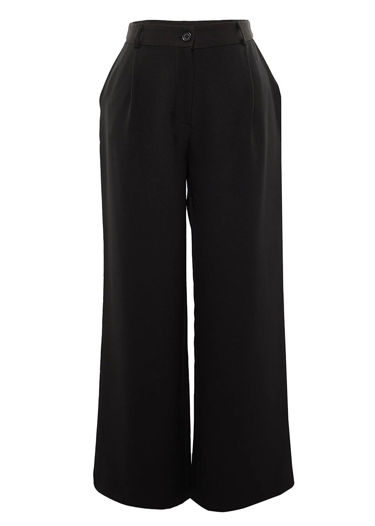 Plus Size Wide Legs Woven High Rise Trousers - Black