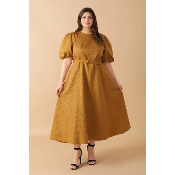 FLYING TOMATO Plus Size Textured Midi Dress - Camel