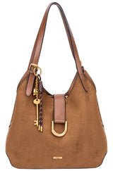 Bessie London Suede Shoulder Bag with Charm