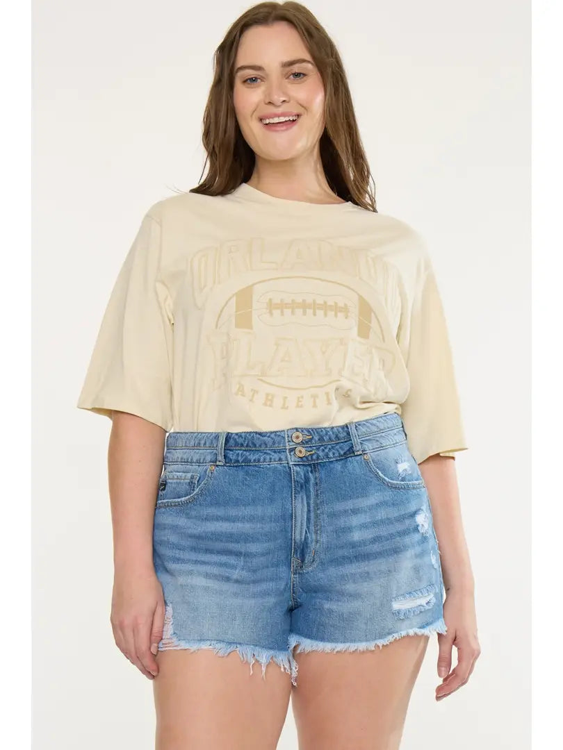 Kan Can USA Plus High Rise Double Band Mom SHORTS - Medium Wash