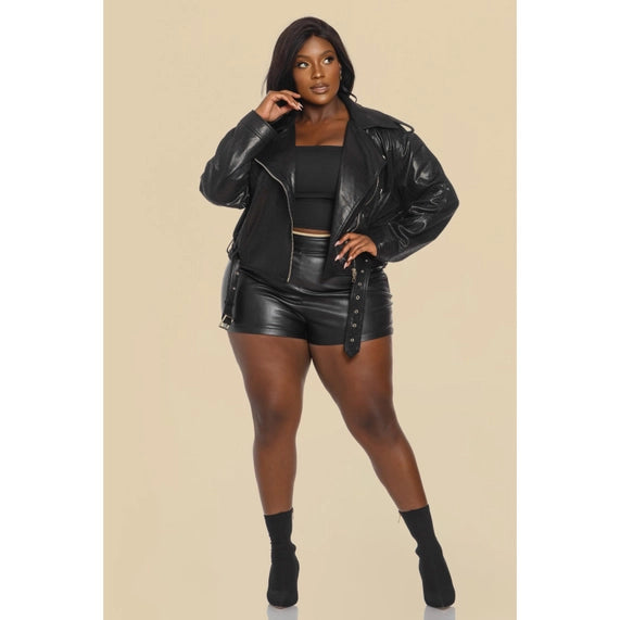 The Sang Plus Leopard Stretch Suede Biker Jacket