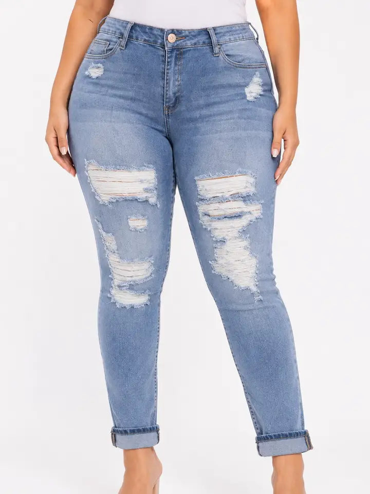 D.ROCK Plus Size Boyfriend Denim Jeans - Light Wash